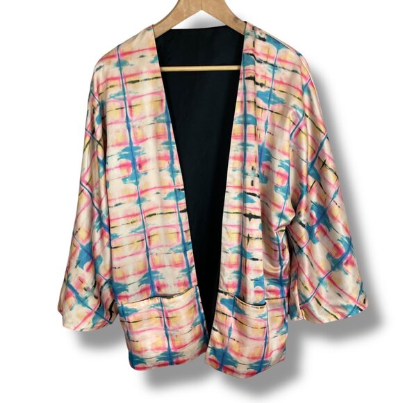 H&M Kimono Robe Shibori Tie-Dye Reversible Open Front Women Size 10 Reversible - Picture 1 of 16
